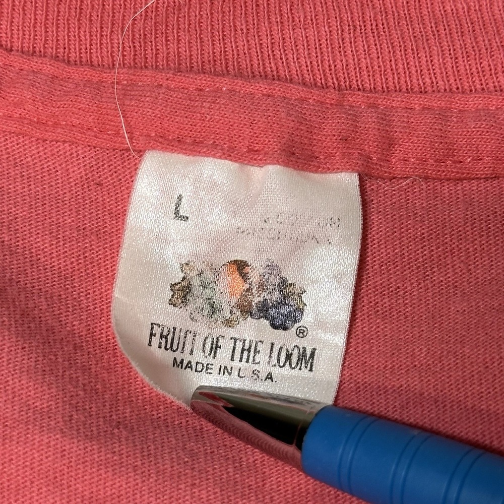 Vintage Pocket T-Shirt Fruit Of The Loom Single Stitch Pink Large Unisex - Picture 3 of 10